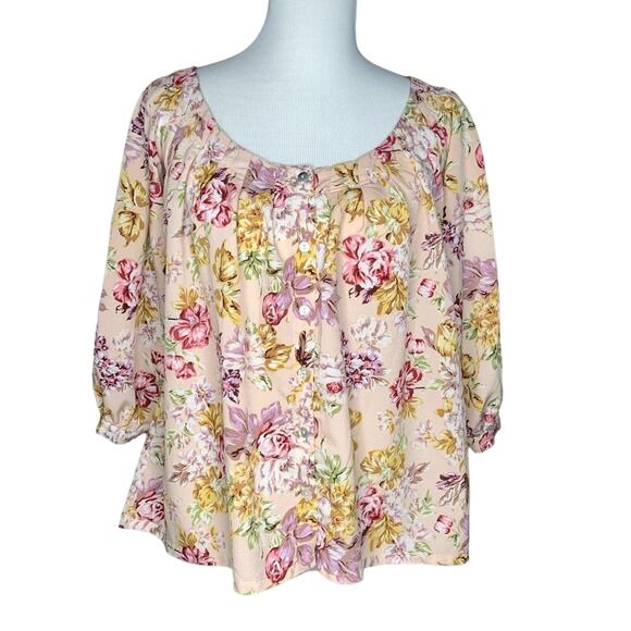 MINKPINK Antique Floral Pattern Blouse 3/4 Sleeves EUC - Picture 1 of 6